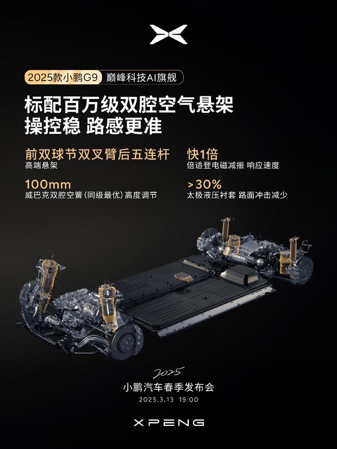 小鹏 G9 预热：标配百万级双腔空气悬架，3 月 13 日发布